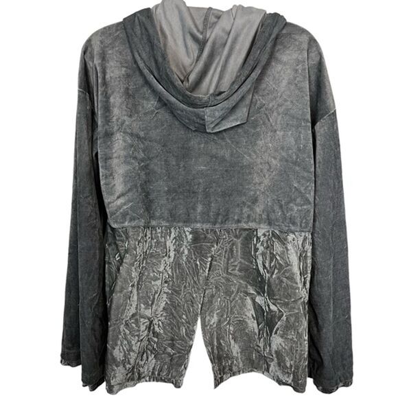 MYSTREE Silver Hoodie Velvet Pullover Oversized Top Shirt Long Sleeve sz Small - Picture 8 of 12